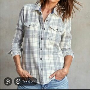 NWOT Outerknown Blue and Cream blanket flannel Plaid Shirt